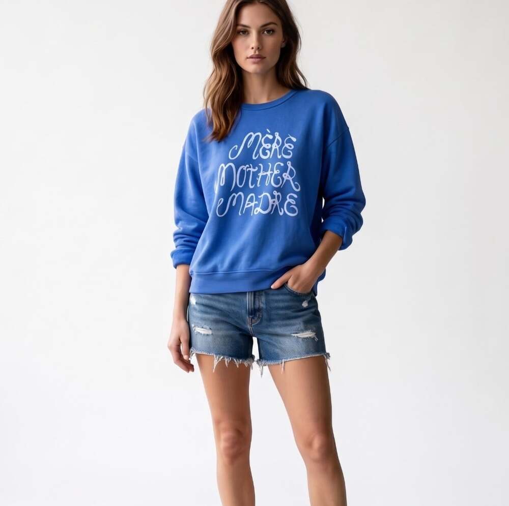 MOTHER The Drop Square Sweatshirt Size Large Blue Mere Mother Madre Graphic